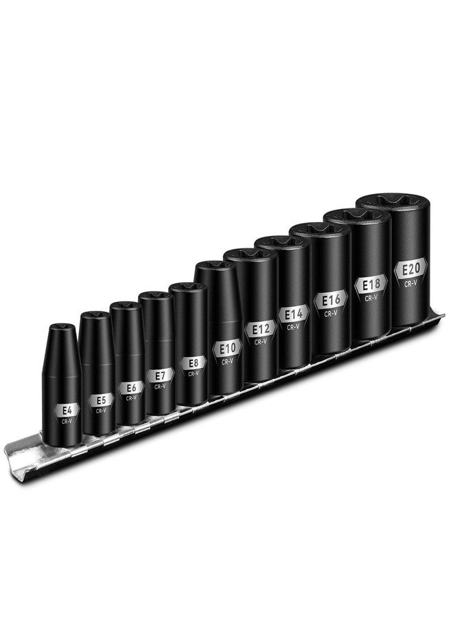 BLACKROBOT E Torx & Star Socket Set With Rail, 11-Piece Female External Sockets, 3/8" 1/4" Drive Precision Torque Inverted Torx Kit, E4 E5 E6 E7 E8 E10 E12 E14 E16 E18 E20 Reverse Socket - Image 1