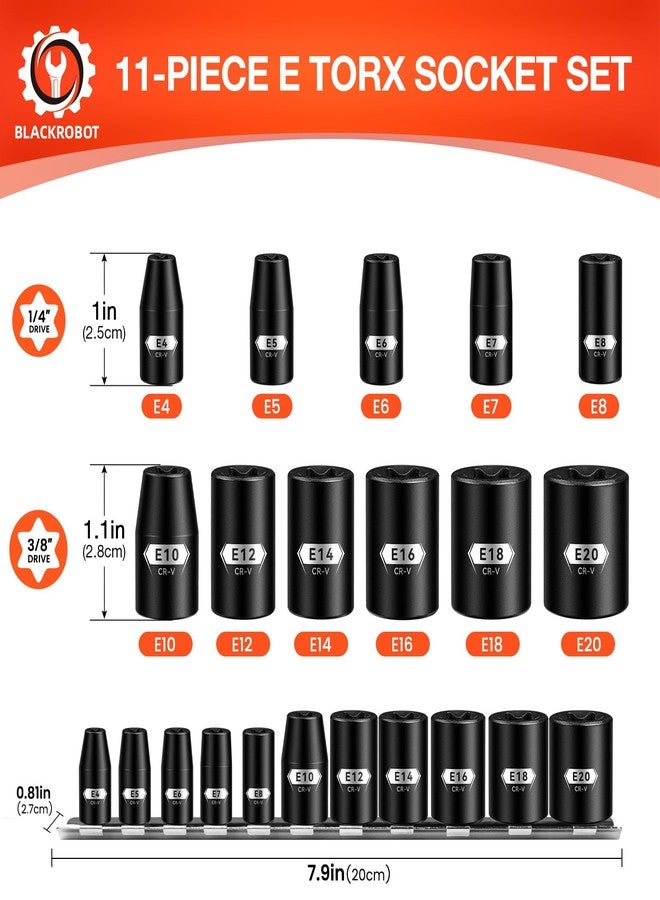 BLACKROBOT E Torx & Star Socket Set With Rail, 11-Piece Female External Sockets, 3/8" 1/4" Drive Precision Torque Inverted Torx Kit, E4 E5 E6 E7 E8 E10 E12 E14 E16 E18 E20 Reverse Socket - Image 2