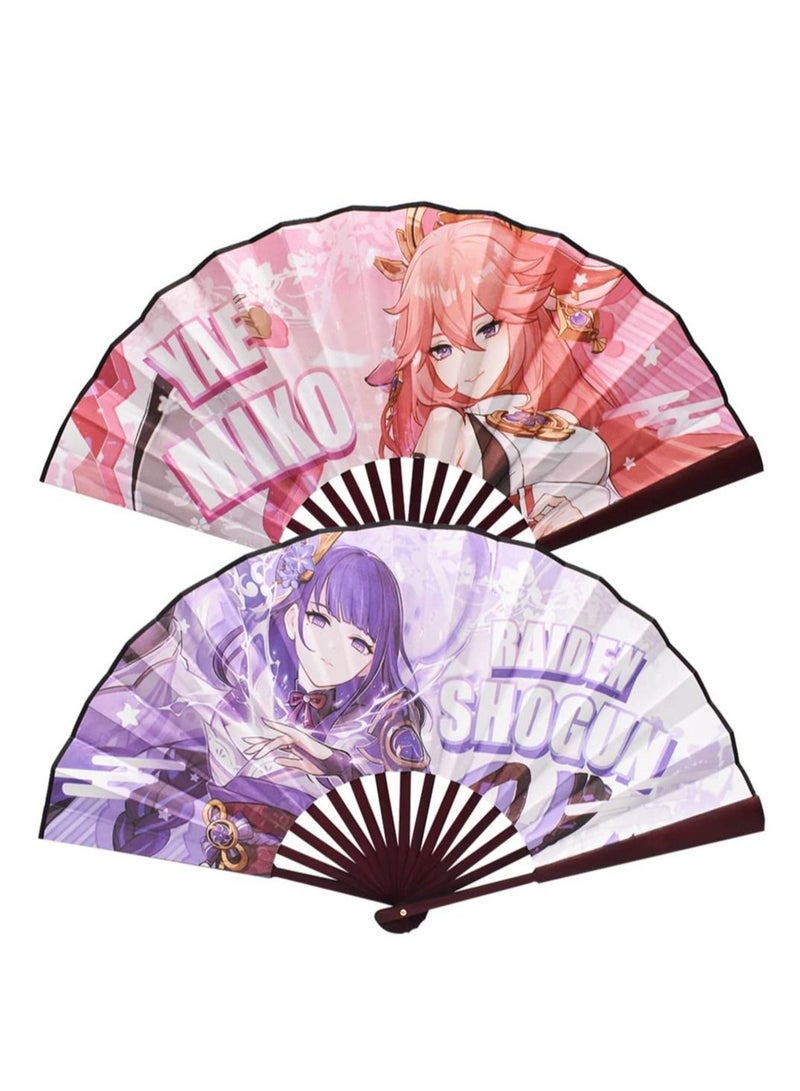 KASTWAVE Folding Paper Fan Set of 2 Handheld Fans Chinese Silk Fans for Dancing Wedding Party Festivals Props Decoration - Image 1
