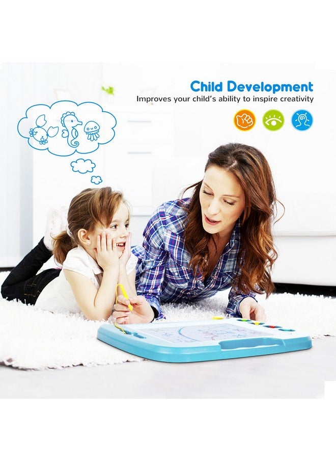 SGILE - Large Magnetic Drawing Board 4 Colors 16×13In Doodle Pad With 4 Stamps For Toddlers Learning Toy Board Etch Sketch Gift For 36+ Month Kids Girls Boys Light Blue - Image 1