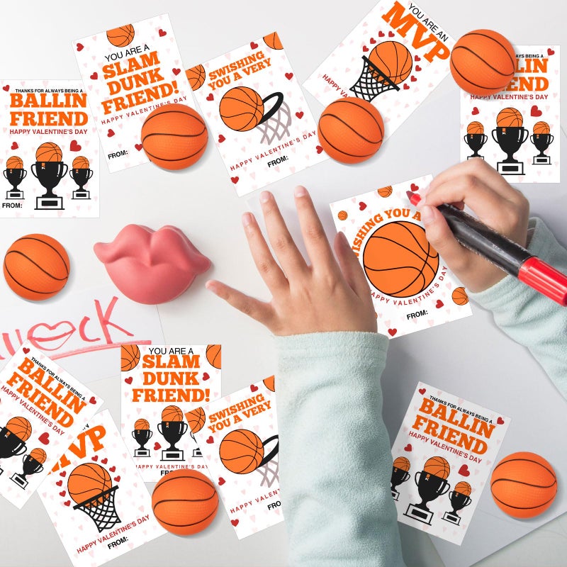Demonwer 24 Pcs Valentine's Day Cards with Basketball Valentines Sports Gift Card Mini Squeeze Foam Basketball Valentine Greeting Cards for Sports Party Classroom Exchange Prize Favors - Image 5
