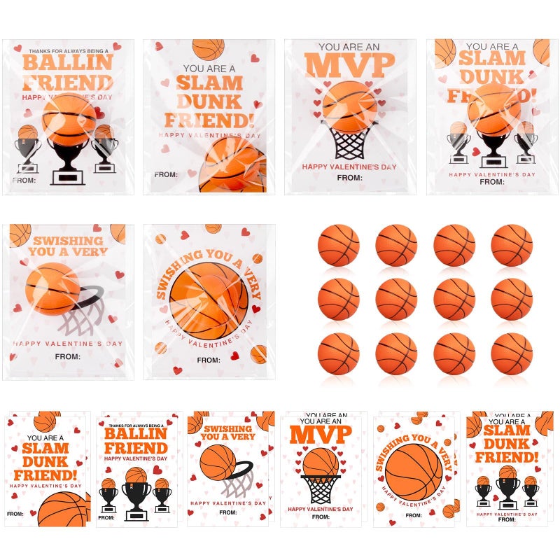 Demonwer 24 Pcs Valentine's Day Cards with Basketball Valentines Sports Gift Card Mini Squeeze Foam Basketball Valentine Greeting Cards for Sports Party Classroom Exchange Prize Favors - Image 1