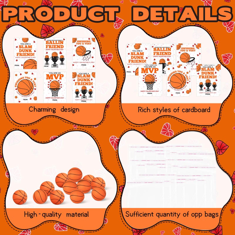 Demonwer 24 Pcs Valentine's Day Cards with Basketball Valentines Sports Gift Card Mini Squeeze Foam Basketball Valentine Greeting Cards for Sports Party Classroom Exchange Prize Favors - Image 3