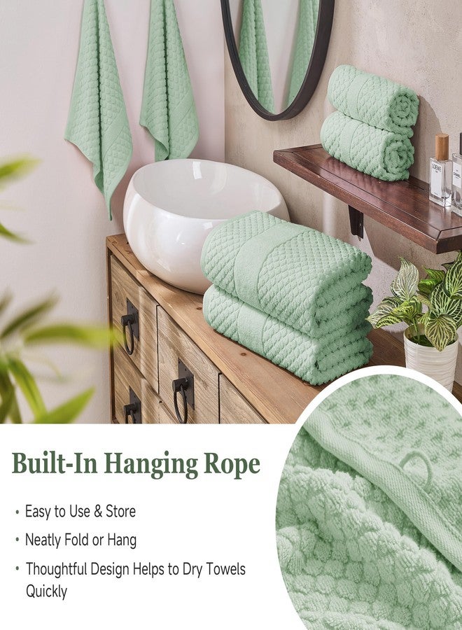 Simple&Opulence مجموعة مناشف فاخرة 6 قطع بسيطة وفاخرة، مناشف حمام 100% قطن مع حلقة تعليق (2 منشفة استحمام، 2 منشفة يد، 2 قماش غسيل) أنيقة، ناعمة وامتصاصها ممتاز للمنزل، الفندق، الصالة الرياضية، السبا - أخضر مريح - Image 3