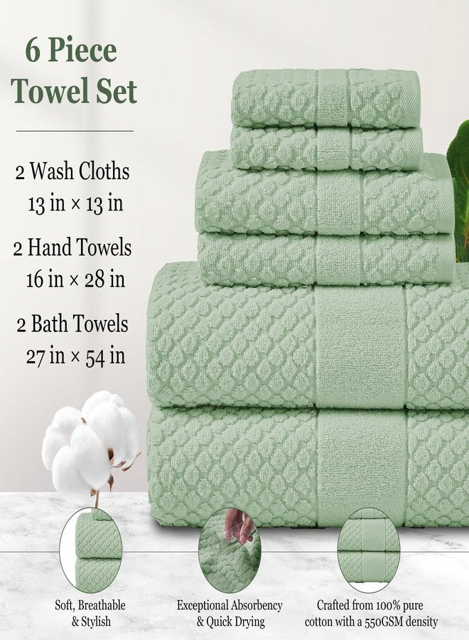 Simple&Opulence مجموعة مناشف فاخرة 6 قطع بسيطة وفاخرة، مناشف حمام 100% قطن مع حلقة تعليق (2 منشفة استحمام، 2 منشفة يد، 2 قماش غسيل) أنيقة، ناعمة وامتصاصها ممتاز للمنزل، الفندق، الصالة الرياضية، السبا - أخضر مريح - Image 4