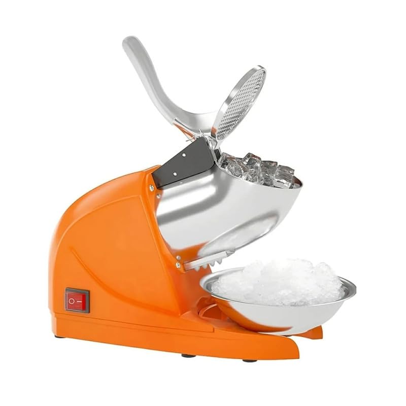Shoppers Hub PNQ Electric 300W Fibre Body Triple Blade Ice Crusher Smasher Machine Gola Slushie Maker for Cocktail Juice Beverages Drink Preparations in Bars Hotels Restaurants Colour Orange  - Image 1