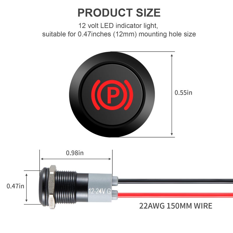TIANWIDJEW 12V LED Indicator Small Light Waterproof, 1/2"(12mm) Panel Cutout 12V 24V Metal LED Indicator with 22AWG 150MM Wire - High Beam, Single Arrow Left/Right, Parking Indicat-or, 4PCS - Image 2