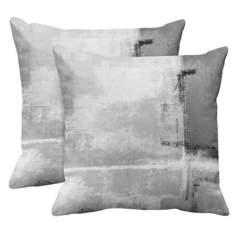 Emvency Set of 2 Grey Painting Throw Pillow Cover Contemporary Office Beige Abstract Modern Design Retro Decorative Pillow Case Home Decor Standard Square 18x18 Inch Cushion Pillowcase