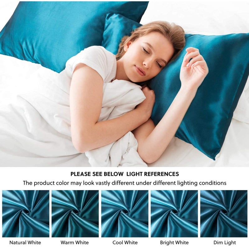 ROSEWARD Mulberry Silk Pillowcase for Hair and Skin Made in USA  22 Momme King Size Silk Pillow Cases with Zipper  100% Silk  Anti Aging  Anti Acne  1 Pc 20""x36"" (King  Peacock Blue) - Image 2