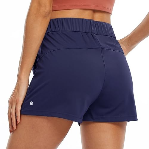 Willit Womens Athletic Hiking Running Shorts for Women Yoga Workout Gym Quick Dry Shorts with Pockets Blue M - Image 3