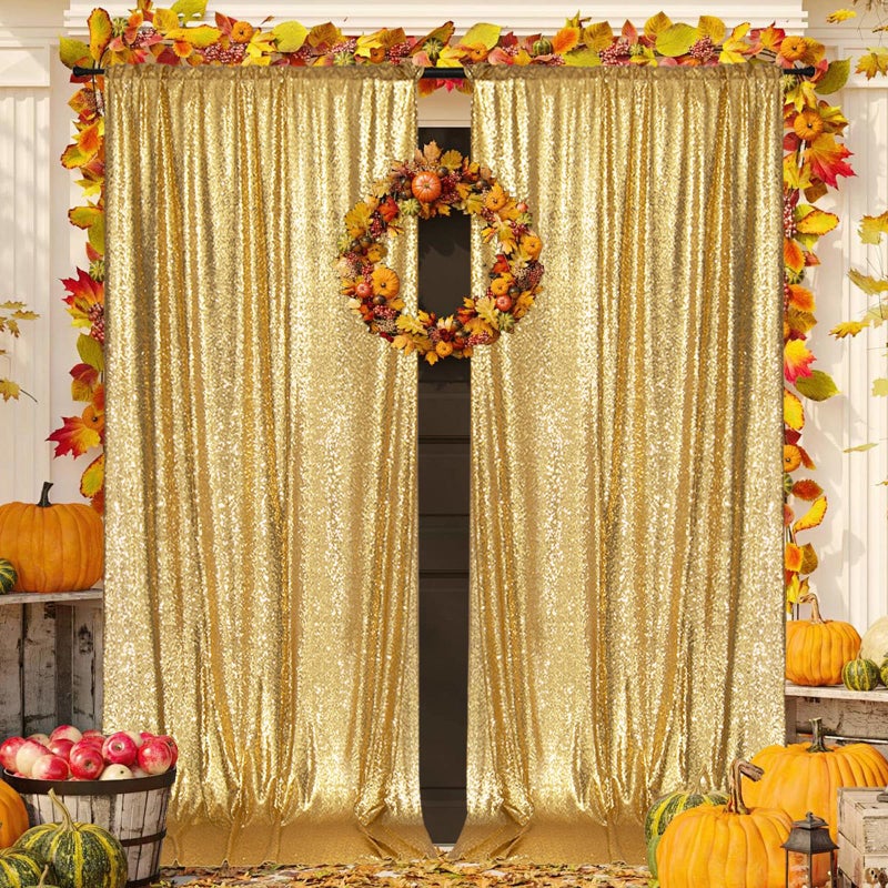 PartyDelight Sequin Backdrop Curtains 2 Panels Sparkly Gold 5Ft x 10Ft Photograph Wedding Curtain Special Events