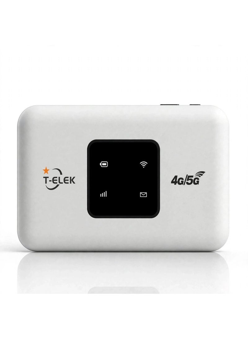 T-ELEK TM3 LED 5G LTE Wireless Modem WiFi Pro, 300Mbps Portable WiFi Router, 150Mbps LTE Speed, 3000mAh Rechargeable Battery, Type-C Charging, Supports Up to 12 Devices – White - Image 1