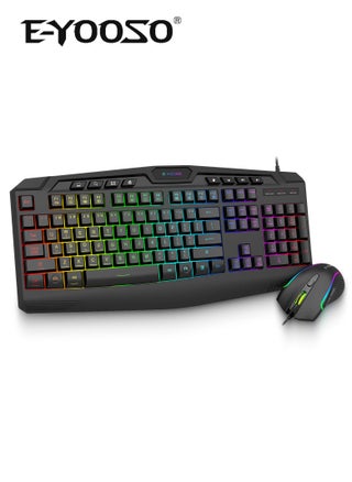 Gaming Keyboard and Mouse Combo, CQ109 RGB LED Backlit Anti-ghosting Wired Membrane Keyboard with 104 Keys +Extra 8 Hotkeys, 1000-3200 DPI RGB Mouse for PC/Xbox/PS4 (Black) - pzsku/Z374F5AC87ACE3D20FCD5Z/45/1749292106/cde961aa-34b0-49b4-9068-73de02c7e381