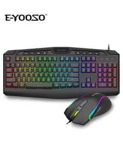 Gaming Keyboard and Mouse Combo, CQ109 RGB LED Backlit Anti-ghosting Wired Membrane Keyboard with 104 Keys +Extra 8 Hotkeys, 1000-3200 DPI RGB Mouse for PC/Xbox/PS4 (Black)