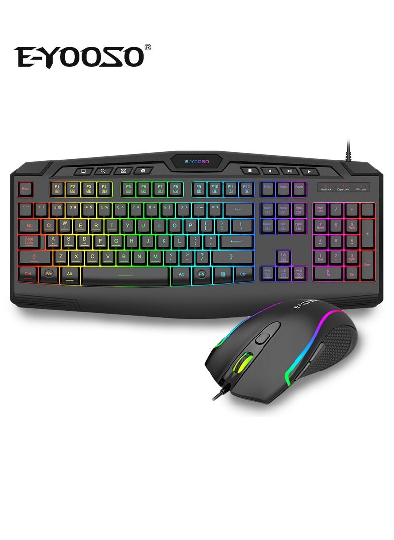 E-YOOSO - Gaming Keyboard and Mouse Combo, CQ109 RGB LED Backlit Anti-ghosting Wired Membrane Keyboard with 104 Keys +Extra 8 Hotkeys, 1000-3200 DPI RGB Mouse for PC/Xbox/PS4 (Black) - Image 1