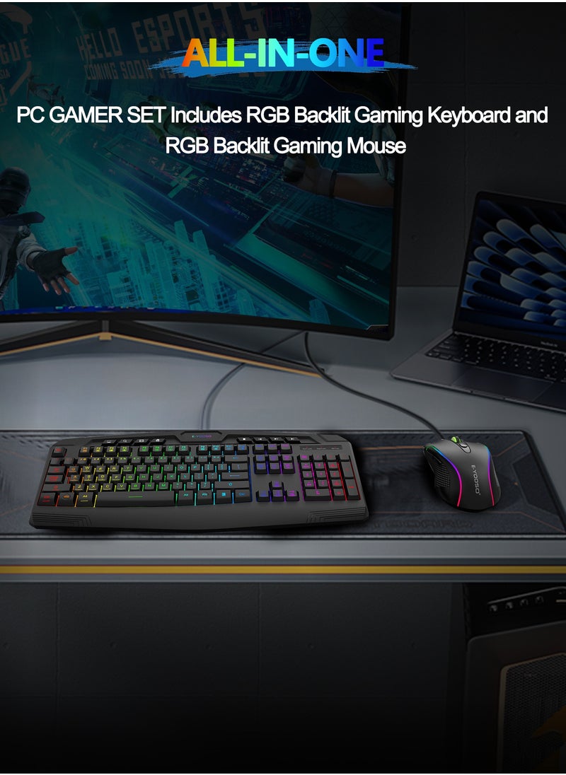 E-YOOSO - Gaming Keyboard and Mouse Combo, CQ109 RGB LED Backlit Anti-ghosting Wired Membrane Keyboard with 104 Keys +Extra 8 Hotkeys, 1000-3200 DPI RGB Mouse for PC/Xbox/PS4 (Black) - Image 1