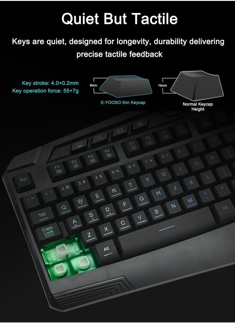 E-YOOSO - Gaming Keyboard and Mouse Combo, CQ109 RGB LED Backlit Anti-ghosting Wired Membrane Keyboard with 104 Keys +Extra 8 Hotkeys, 1000-3200 DPI RGB Mouse for PC/Xbox/PS4 (Black) - Image 1