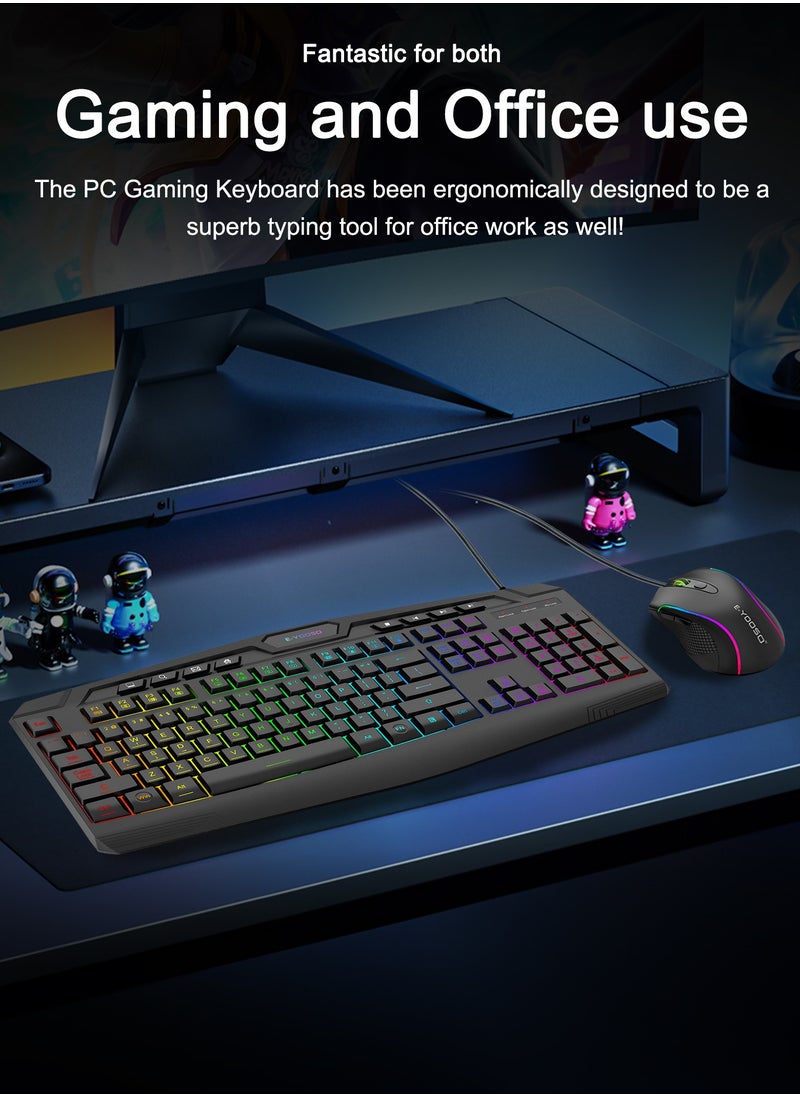 E-YOOSO - Gaming Keyboard and Mouse Combo, CQ109 RGB LED Backlit Anti-ghosting Wired Membrane Keyboard with 104 Keys +Extra 8 Hotkeys, 1000-3200 DPI RGB Mouse for PC/Xbox/PS4 (Black) - Image 1