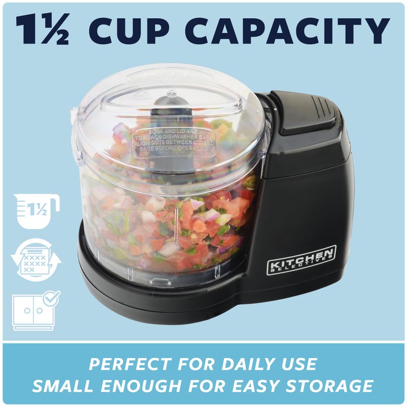 Kitchen Selectives Mini Chopper by Select Brands - Mini Electric Food Chopper for Kitchen Appliances - Features Dishwasher-Safe Parts - Chops, Minces & Dices - 1-1/2 Cups, Black - Image 3