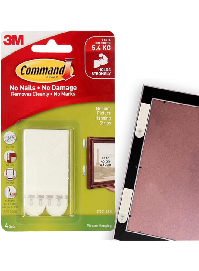 Command White 12 Lb Picture Hanging Strips Decorate Damage Free Indoor Use 17201 4Pk Es  - Image 1