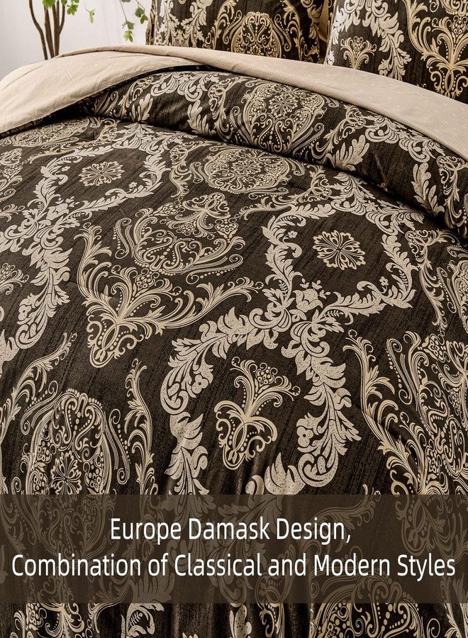 WONGS BEDDING طقم لحاف من 7 قطع من وونغز بيدينغ، مقاس كينج، بتصميم دمشقي، طقم سرير متكامل، بني اللون، مصنوع من ألياف دقيقة ناعمة وخفيفة الوزن، مناسب لجميع الفصول. - Image 5