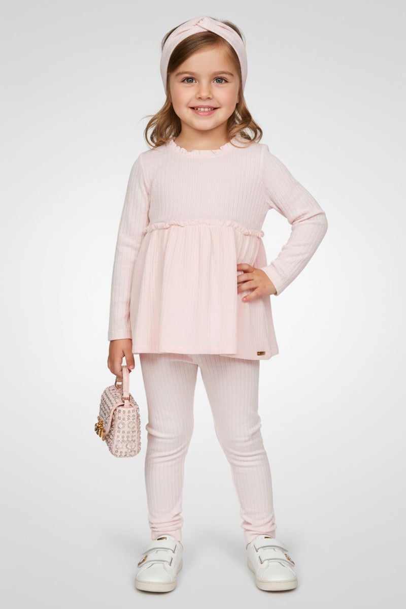 Kensie Toddlers Girl 3Pcs Textured Dress And Leggings Set with Headband, Pink - Image 1