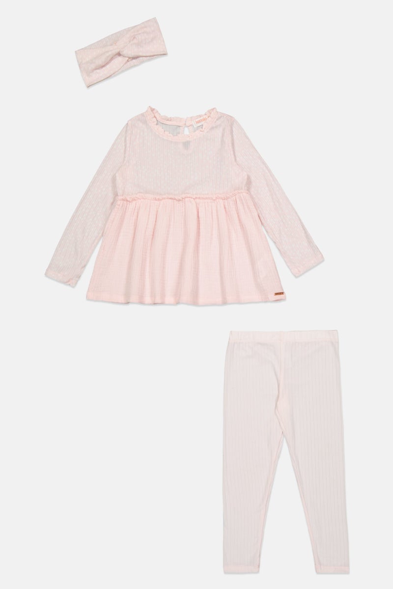 Kensie Toddlers Girl 3Pcs Textured Dress And Leggings Set with Headband, Pink - Image 2