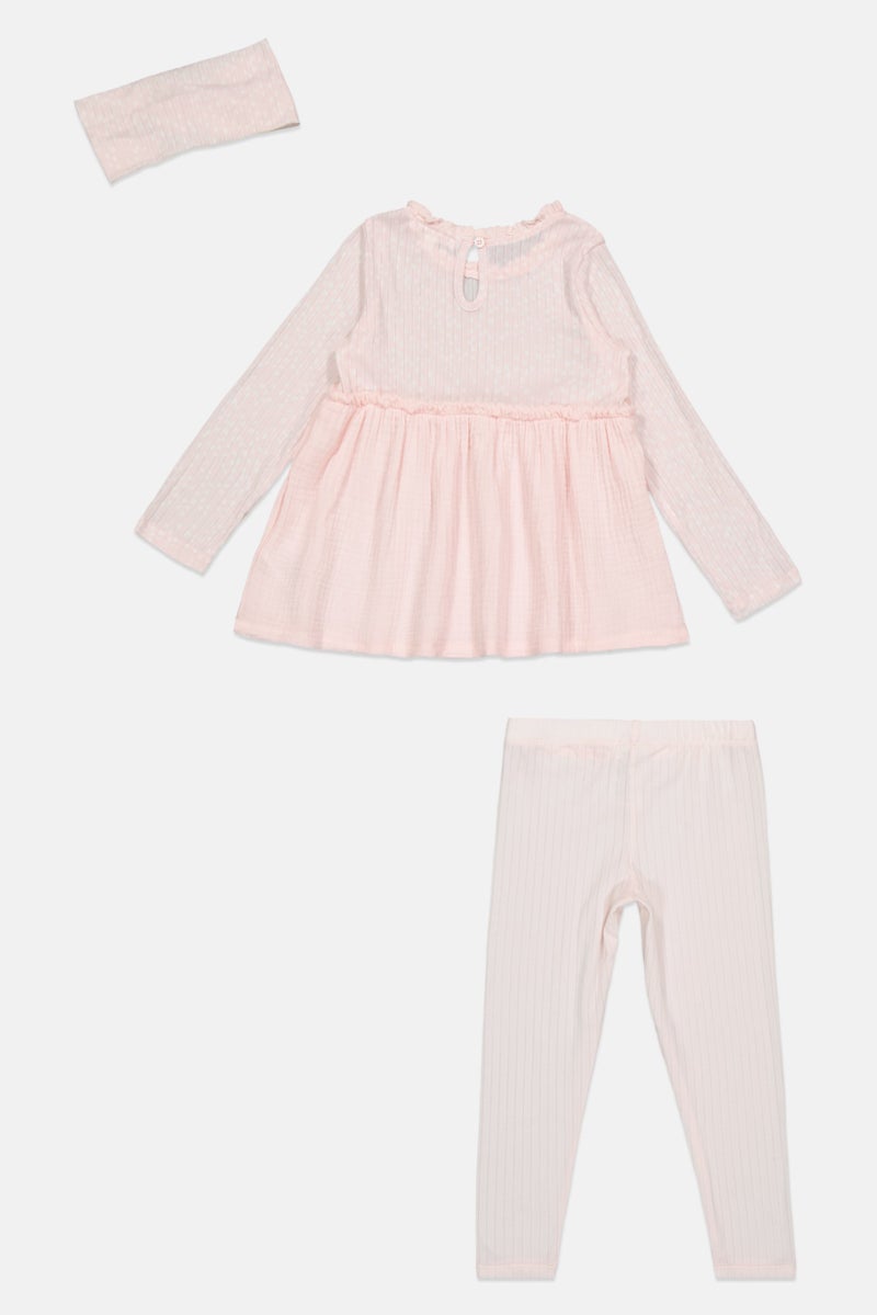 Kensie Toddlers Girl 3Pcs Textured Dress And Leggings Set with Headband, Pink - Image 3