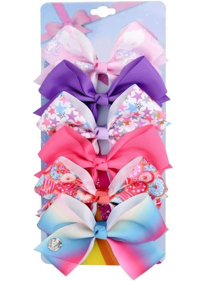 JCSMARTEC Mixtecc [6Pcs/Set] 4.7 Inch Cute Mermaid Unicorn Rainbow Colorful Hair Bows Clips Grosgrain Ribbon Alligator Accessories for Girls - Image 2