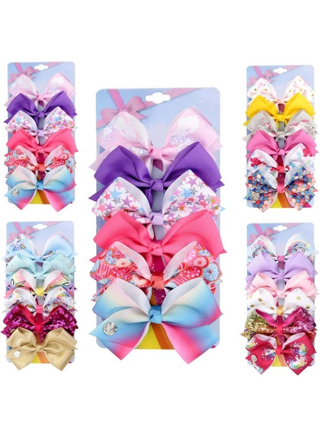 JCSMARTEC Mixtecc [6Pcs/Set] 4.7 Inch Cute Mermaid Unicorn Rainbow Colorful Hair Bows Clips Grosgrain Ribbon Alligator Accessories for Girls - Image 1