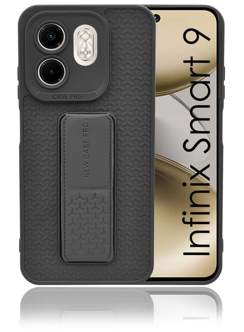 For Infinix Smart 9 Flexible Silicone Case With Magnetic Hand Grip Holder & Kickstand - Strong Grip for Magnetic Car Holder, Stylish & Functional, Ultimate Convenience & Hands-Free Viewing - Black - Image 1