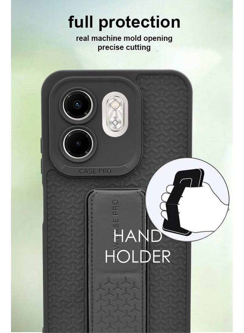 For Infinix Smart 9 Flexible Silicone Case With Magnetic Hand Grip Holder & Kickstand - Strong Grip for Magnetic Car Holder, Stylish & Functional, Ultimate Convenience & Hands-Free Viewing - Black - Image 3