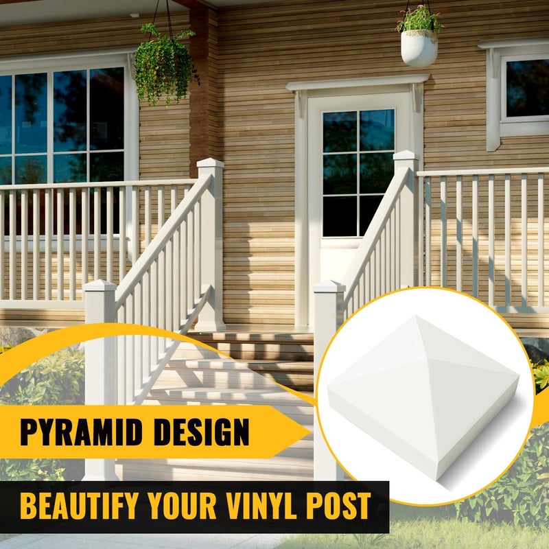 VIVIDA 5" x 5" Vinyl Fence Post Caps, Pyramid PVC Post Cap (Actual 5" x 5"), Waterproof Fence Top Covers for Deck, Mailbox, White, 4 Pack - Image 4