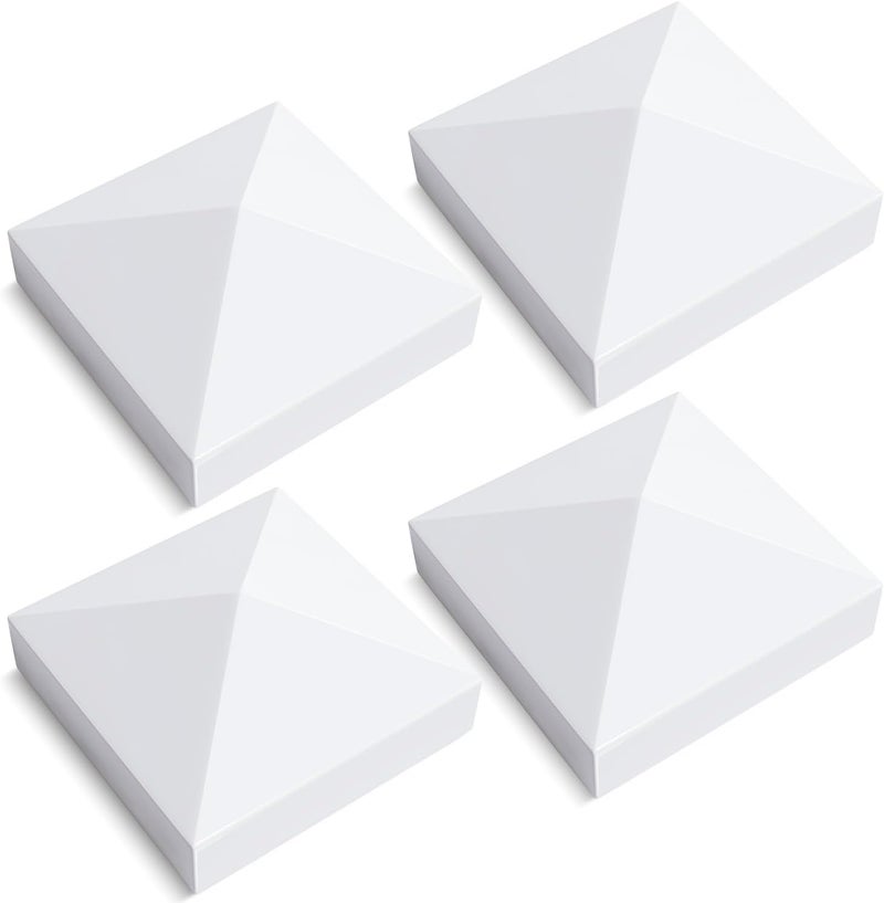 VIVIDA 5" x 5" Vinyl Fence Post Caps, Pyramid PVC Post Cap (Actual 5" x 5"), Waterproof Fence Top Covers for Deck, Mailbox, White, 4 Pack - Image 1