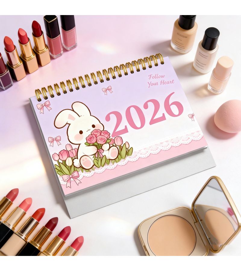 تقويم مكتبي ملون 2026-2027 لمدة 24 شهراً مع تجليد حلزوني وحامل متين، مخطط ملهم للمنزل والمكتب بتصميم أرنب زهري جميل، هدية مثالية للعطلات ورأس السنة الجديدة، مقاس 8.3 × 6.3 إنش. - Image 5