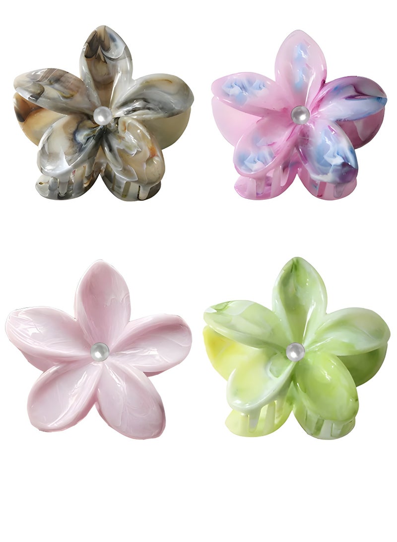 Lelet 4PCS Large Flower Hair Claw Clips for Women – 3.4 inch Strong Hold Claw Hair Clip with Beaded Center, Stylish Hair Accessories for Thick & Thin Hair (4 Colors) - Image 1
