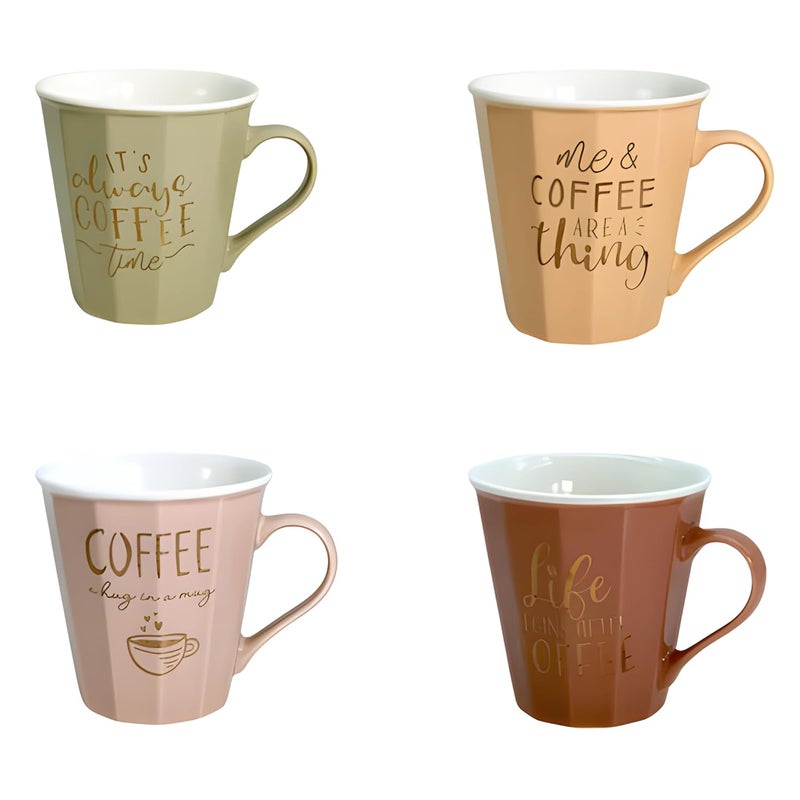 Lemon Tree Ceramic Coffee Cups - Set of 4, 300ml Each Cup, Microwave & Dishwasher Safe, Mugs with Handle for Cappuccino, Milk, Latte hot/Cold Drinks - Image 3