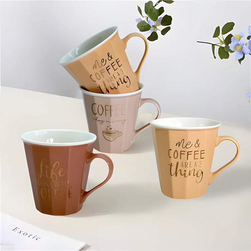 Lemon Tree Ceramic Coffee Cups - Set of 4, 300ml Each Cup, Microwave & Dishwasher Safe, Mugs with Handle for Cappuccino, Milk, Latte hot/Cold Drinks - Image 2