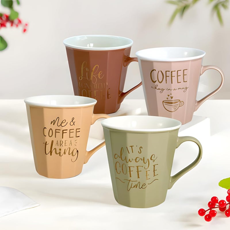 Lemon Tree Ceramic Coffee Cups - Set of 4, 300ml Each Cup, Microwave & Dishwasher Safe, Mugs with Handle for Cappuccino, Milk, Latte hot/Cold Drinks - Image 1
