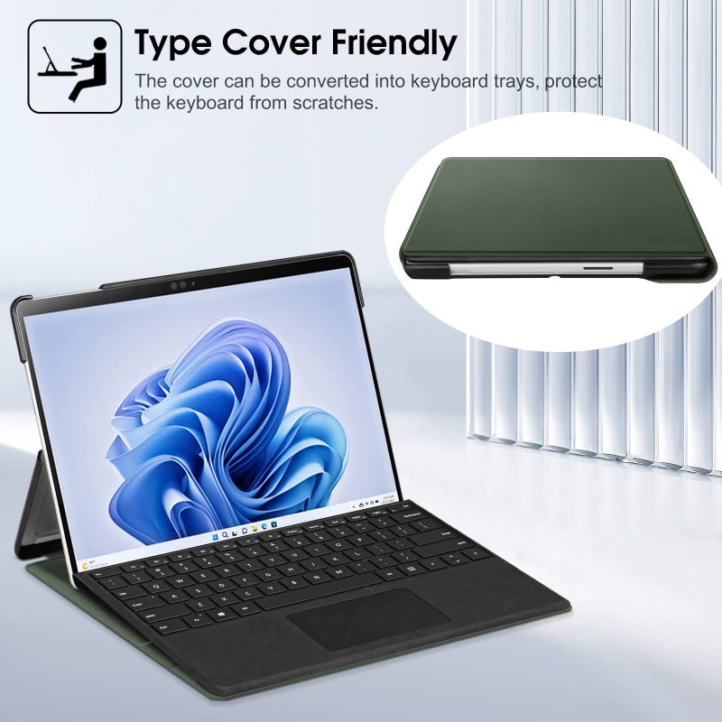Fintie Case for 13 Inch Microsoft Surface Pro 11/10/9 - Multiple Angle Viewing Hard Shell Slim Portfolio Cover Compatible with Type Cover Keyboard, Alpine Green - Image 4
