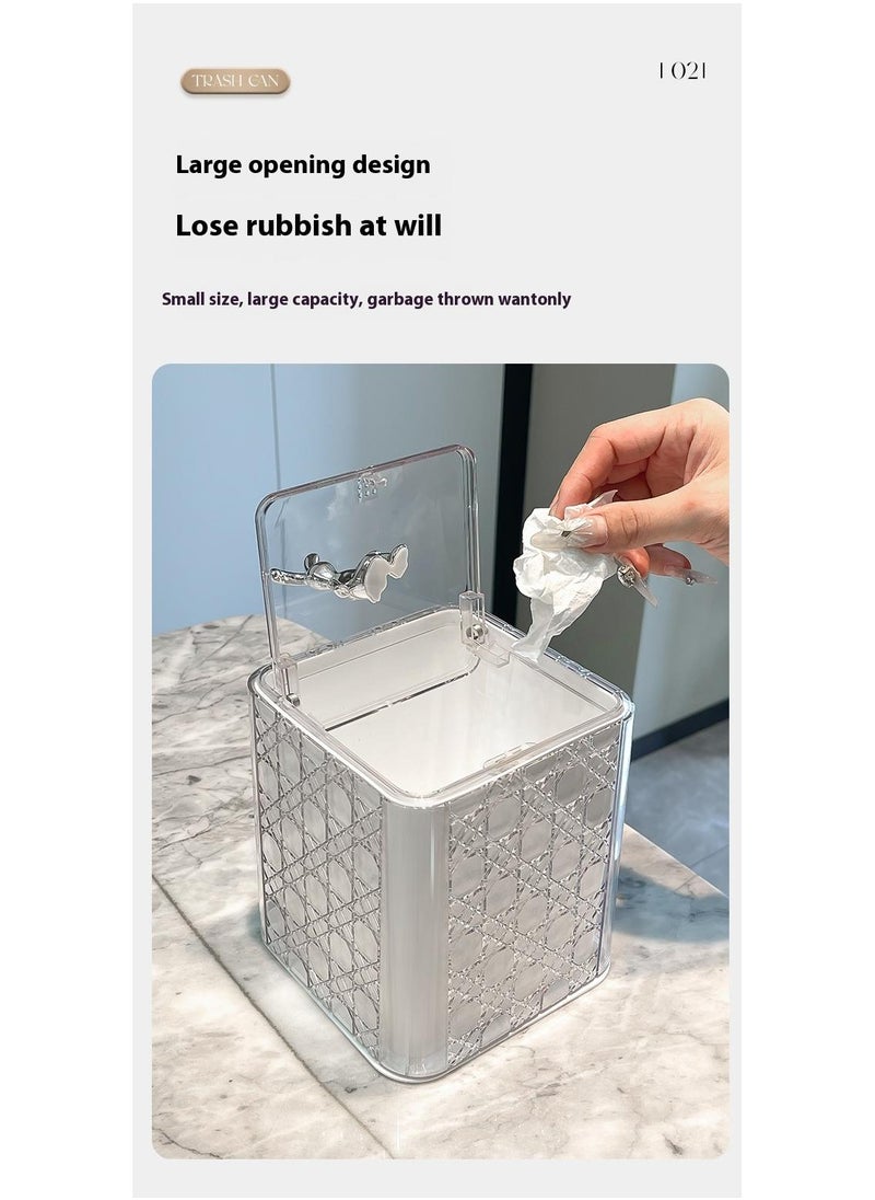 Mini Trash Can with Lid Removable Small Garbage Can Tiny Plastic Trash Bin Pop Up Countertop Wastebasket Counter Garbage Lint Bin For Bathroom Office Kitchen Desk