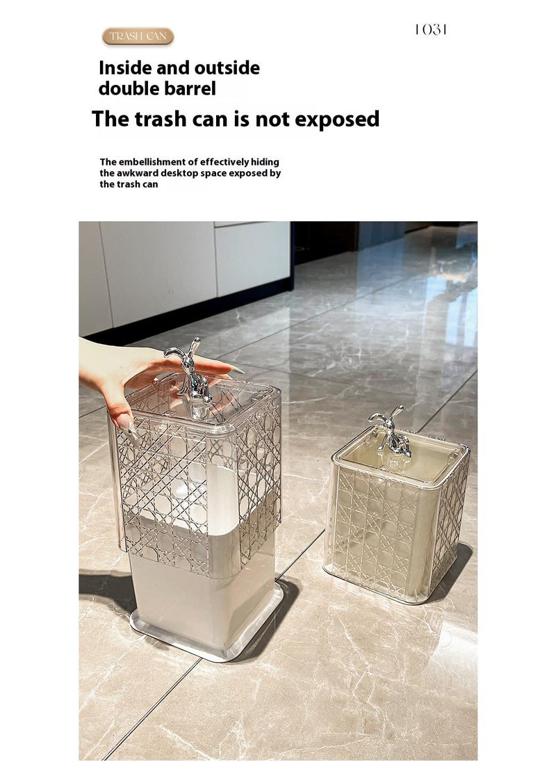 Mini Trash Can with Lid Removable Small Garbage Can Tiny Plastic Trash Bin Pop Up Countertop Wastebasket Counter Garbage Lint Bin For Bathroom Office Kitchen Desk