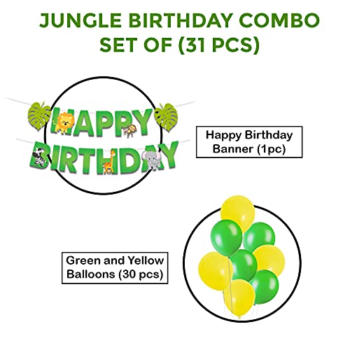 Festiko® Jungle Theme Happy Birthday Party Decoration Combo (31 Pcs), Jungle/Safari Themes Party Favors for Kids/1st Birthday Decoration(Birthday Banner, Balloons) - Image 2