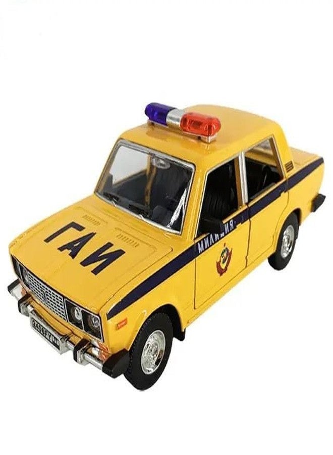 FEXXA 1:24 Scale Lada 2106 Die-Cast Metal Toy Model Car for Kids - Pull Back Mechanism, Birthday Gift for 3+ Year Old Boys, Black (Police Yellow) - Image 1