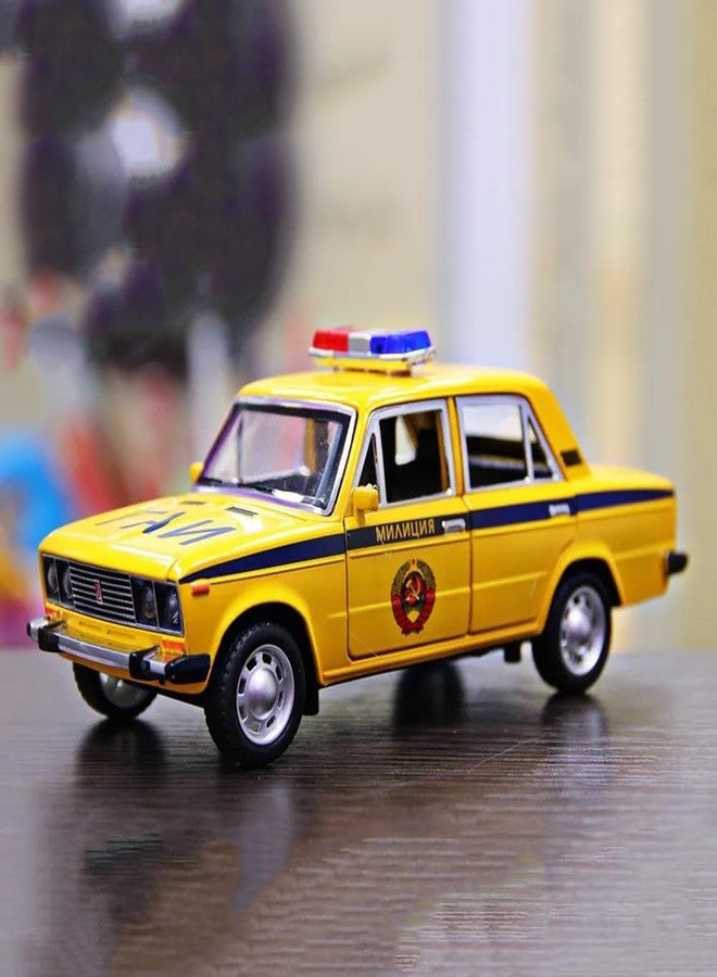 FEXXA 1:24 Scale Lada 2106 Die-Cast Metal Toy Model Car for Kids - Pull Back Mechanism, Birthday Gift for 3+ Year Old Boys, Black (Police Yellow) - Image 4