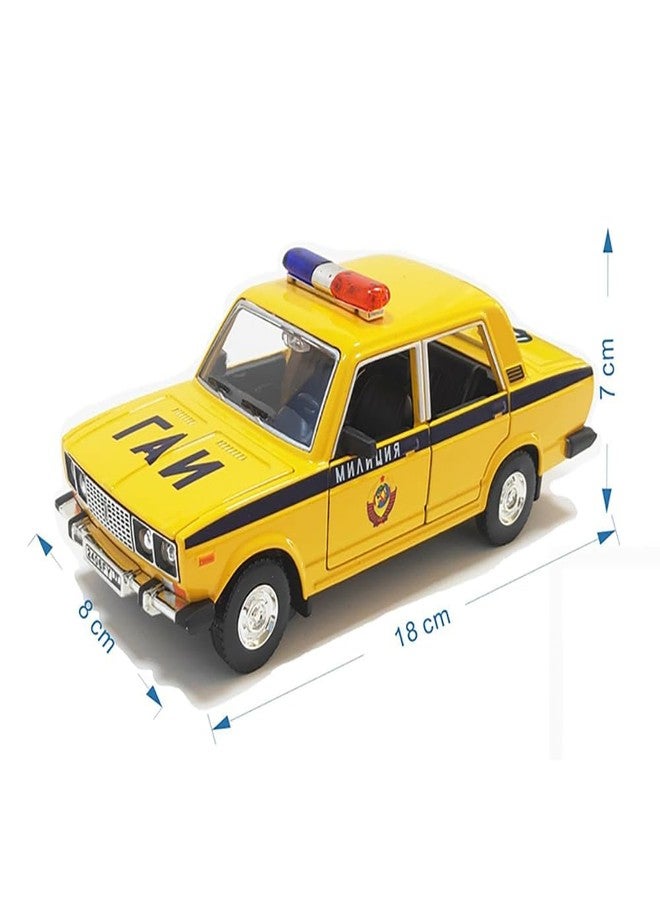 FEXXA 1:24 Scale Lada 2106 Die-Cast Metal Toy Model Car for Kids - Pull Back Mechanism, Birthday Gift for 3+ Year Old Boys, Black (Police Yellow) - Image 2