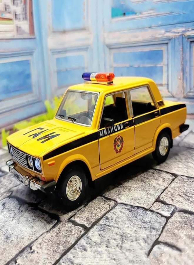 FEXXA 1:24 Scale Lada 2106 Die-Cast Metal Toy Model Car for Kids - Pull Back Mechanism, Birthday Gift for 3+ Year Old Boys, Black (Police Yellow) - Image 3