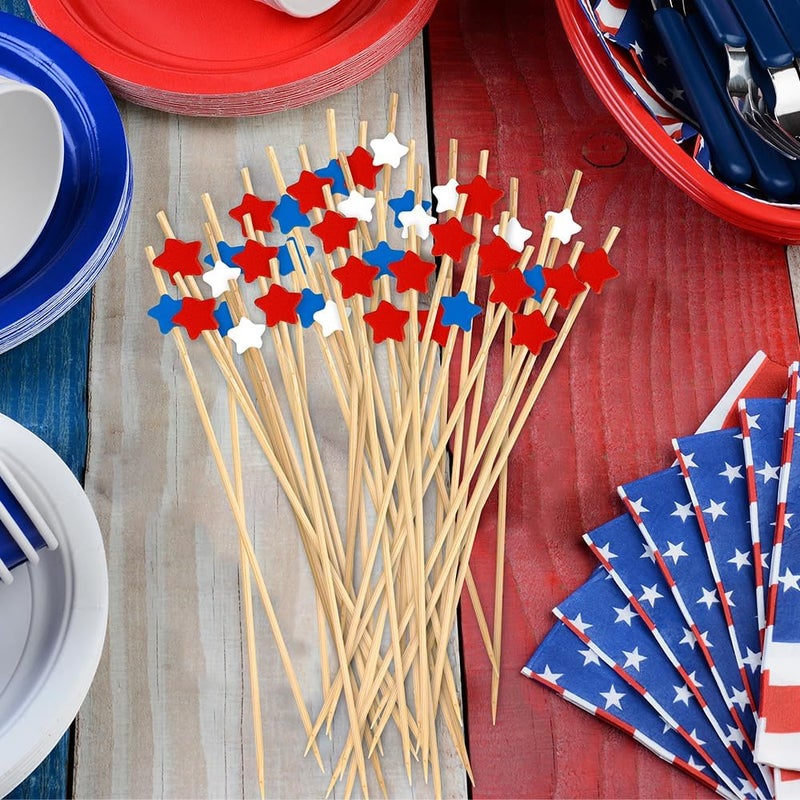 Leislam 4th of July Toothpicks, 100 PCS Red White and Blue Star Toothpicks for Appetizers, Bamboo Food Sandwich Skewers Drinks Patriotic Cocktail Picks for Fourth of July Independence Day Party Decorations - Image 3