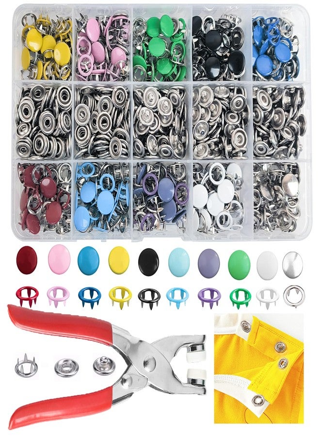 GTAAOY 800PCS Metal Snaps Buttons with Fastener Pliers Press Tool Kit Perfect for DIY Crafts Clothes Hats and Sewing, Snap Button Fasteners Kit for Clothing Sewing(200 Sets,10 Colors,9.5mm) - Image 1