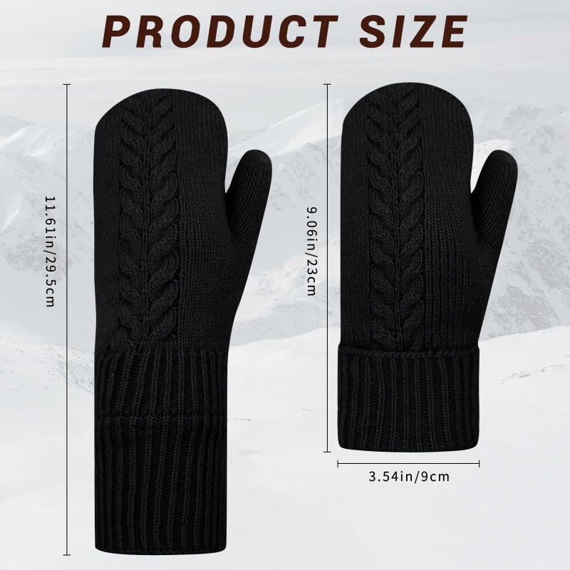 HOPSOOKEN Winter Mittens Gloves for Women Warm Thermal Fleece Thick Knit Soft Cozy Wool Snow Mittens for Cold Weather Gifts(Black) - Image 5